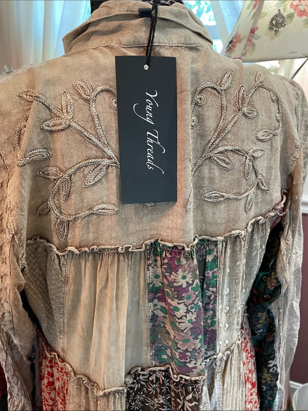 Boho Patchwork Duster Jacket in Beige and Floral Mix Young Threads - Picture 2 of 16
